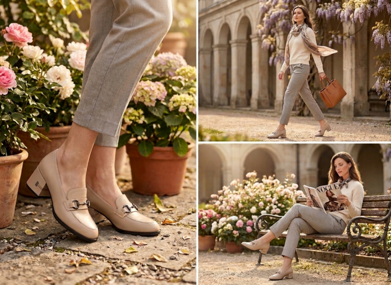 Mokasyny beż 38 półbuty skóra na obcasie VINCEZA 18116 beżowe skórzane damskie