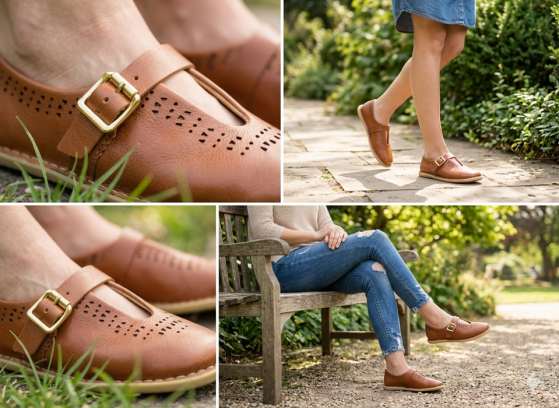 Półbuty damskie camel 41 skóra ANDACCO 6264 skórzane na pasek