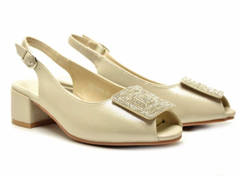 Sandałki damskie złote 36 na obcasie POTOCKI 12809 wizytowe czółenka