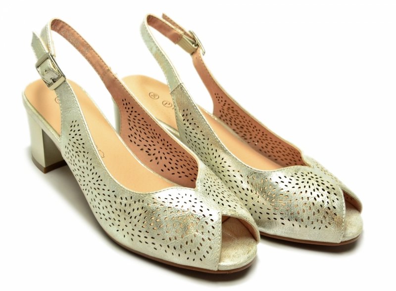 Sandałki damskie złote 40 na obcasie POTOCKI 12762 czółenka