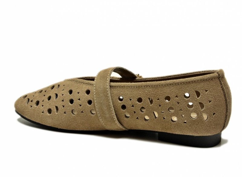 Baleriny beż 38 skóra FILIPPO 7875 skórzane beżowe na pasek zamsz półbuty