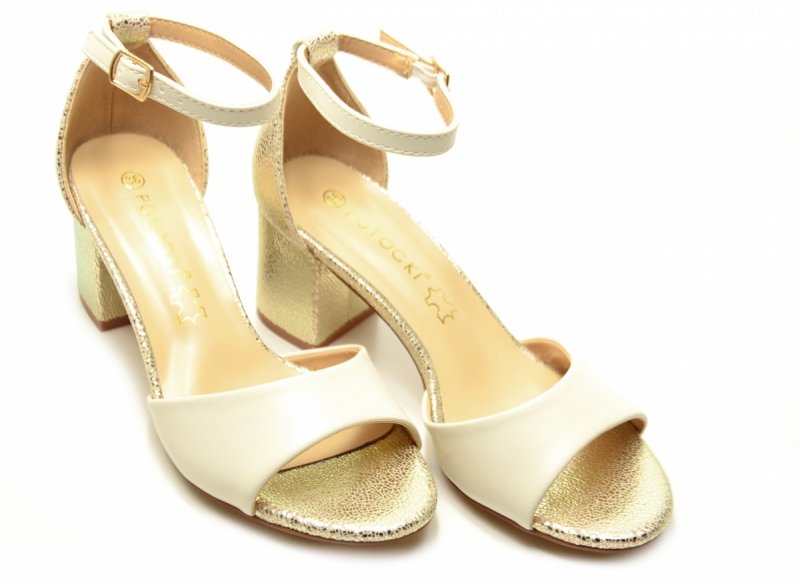 Sandałki damskie 40 złote beżowe na obcasie POTOCKI 20339