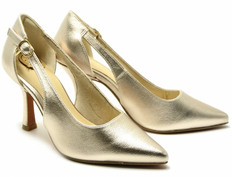 Czółenka 36 MARCO TOZZI szpilki 22427 platynowe złote 