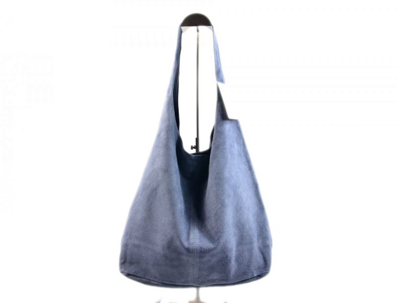 TOREBKA damska skóra niebieska worek MIKO zamsz