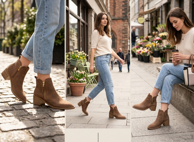 Botki 39 beżowe VINCEZA 58621 ażurowane zamsz beż damskie