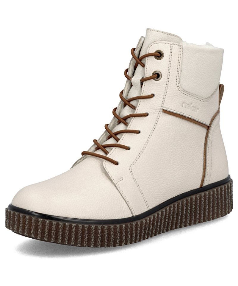 BOTKI 41 RIEKER 4303 damskie białe skóra płaskie ocieplane