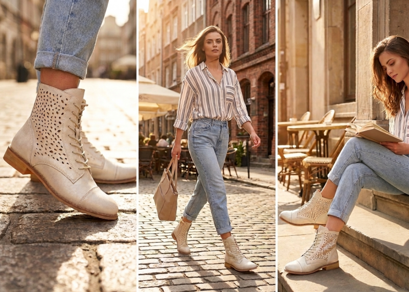 Botki złote 38 skóra CAMBELL 19419 ażurowane skórzane