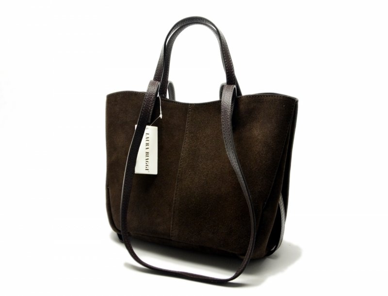 TOREBKA skóra brązowa skórzana brąz zamsz czekolada damska LAURA BIAGGI