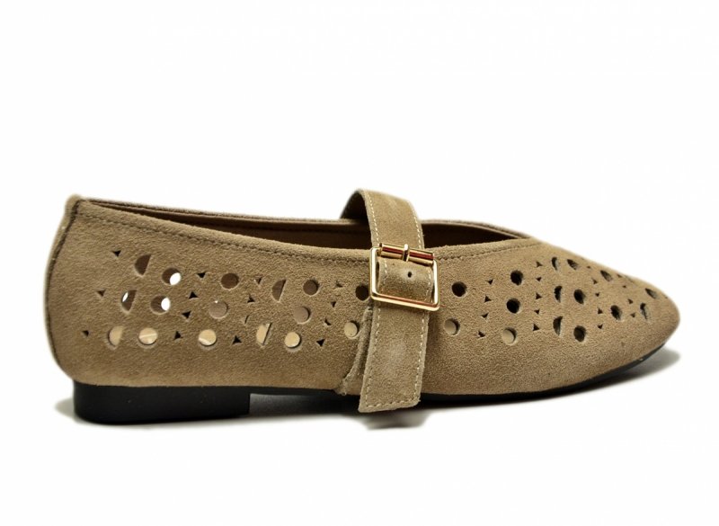 Baleriny beż 37 skóra FILIPPO 7875 skórzane beżowe na pasek zamsz półbuty