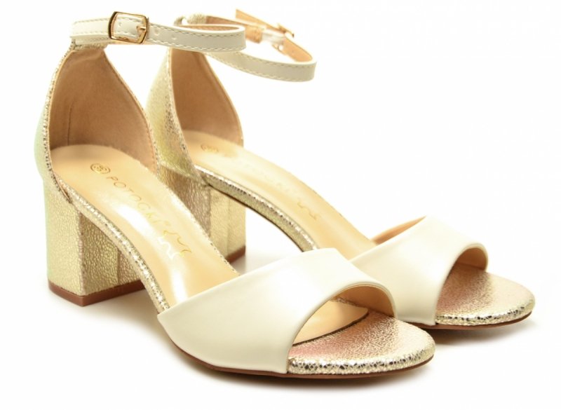 Sandałki damskie 36 złote beżowe na obcasie POTOCKI 20339