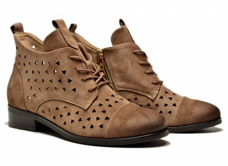 Botki 41 beżowe VINCEZA 58620 ażurowane zamsz beż damskie