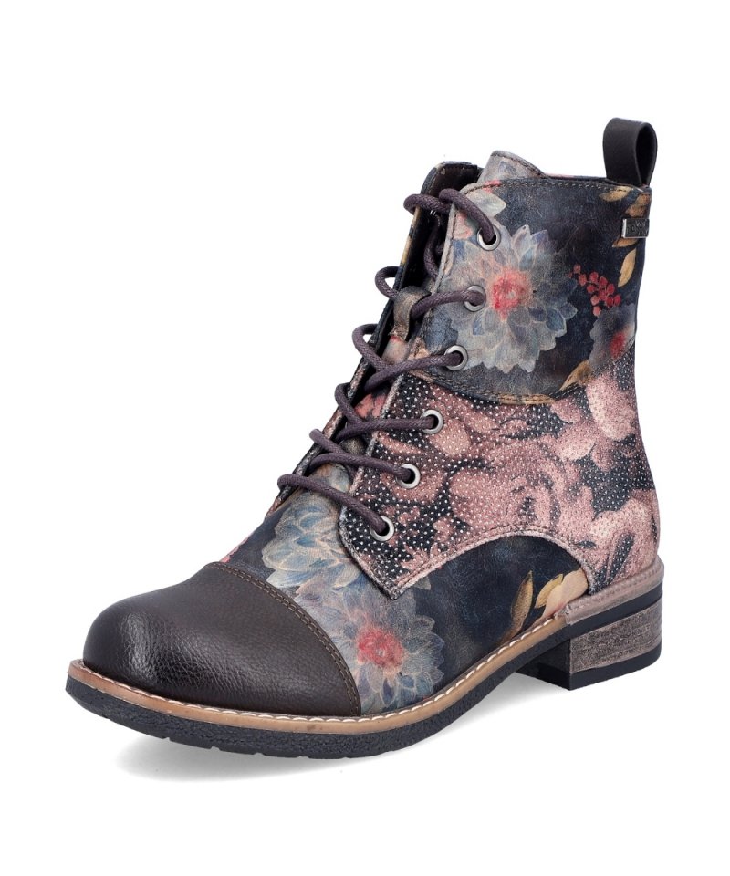 BOTKI 38 RIEKER 94611 damskie brązowe płaskie kolorowe TEX ocieplane