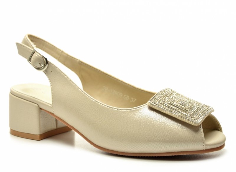 Sandałki damskie złote 36 na obcasie POTOCKI 12809 wizytowe czółenka