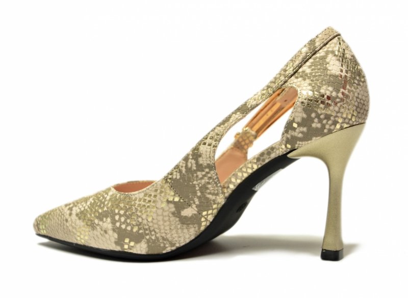 Czółenka szpilki beżowe złote 37 VINCEZA 62288 wąż beż