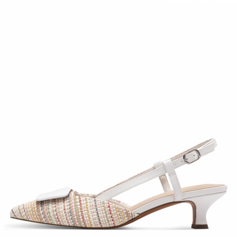 Czółenka białe 37 MARCO TOZZI 29503 kaczuszki z odkrytą piętą kolorowe