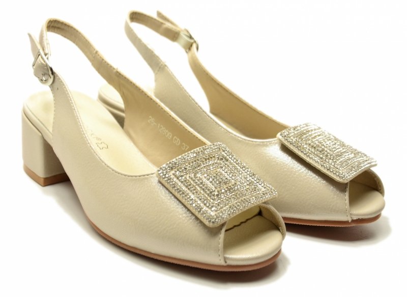 Sandałki damskie złote 40 na obcasie POTOCKI 12809 wizytowe czółenka