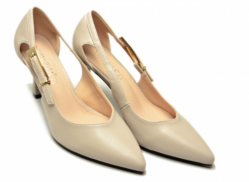 Czółenka szpilki szare 37 VINCEZA 62288 beżowe zimny beż