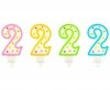 Świeczka urodzinowa na tort z kolorową obwódką i kropeczkami - cyfra 2
