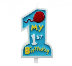 Świeczka na tort MY 1ST BIRTHDAY roczek niebieska