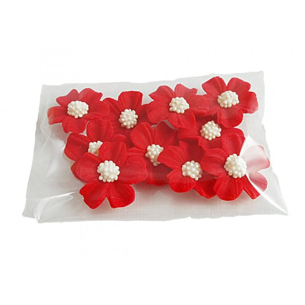 Kwiatki cukrowe na tort NIEZAPOMINAJKA (8x10szt) czerwone
