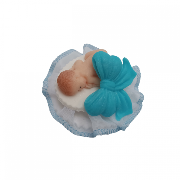 Figurka na tort BOBAS Z KOKARDĄ chrzest baby shower niebieski