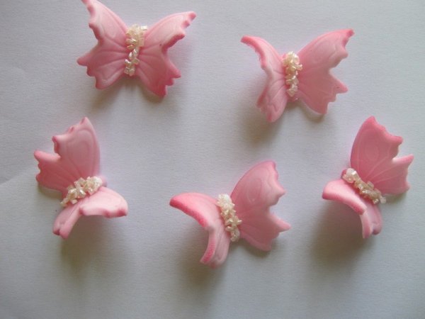Motylki cukrowe średnie różowe 14 x 5 szt.