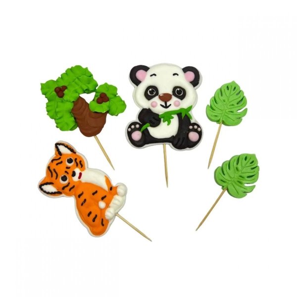 Cukrowa dekoracja na tort pikery ZWIERZĘTA 2D panda tygrys
