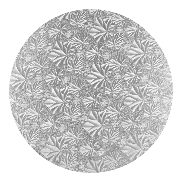 Podkład pod tort okrągły gruby 1,2cm SREBRNY 30cm (wzór liście)