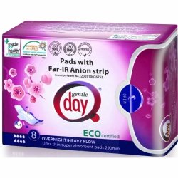 Podpaski higieniczne z paskiem anionowym NA NOC, GENTLE DAY ECO, 8 szt