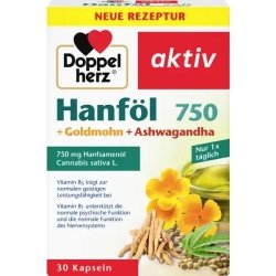 Hanföl 750 - Olej Konopny+ złoty mak + ashwagandha, Doppelherz, 30 kapsułek