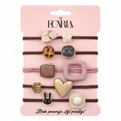 ECARLA Zestaw frotek gumek 5w1 na plakietce Brązowe z kamieniami Złote Serce GUM183