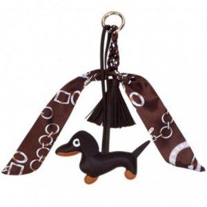 ECARLA Brelok do kluczy skórzany - Jamnik brązowy z frędzlami BRL374BR 