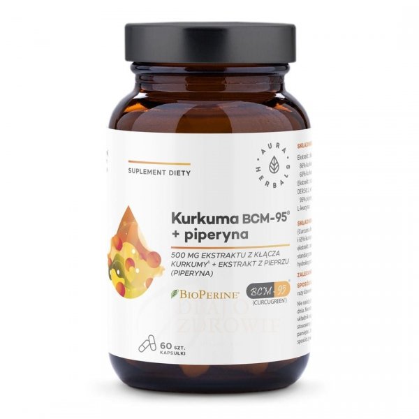 Kurkuma 500 mg BCM-95® + piperyna, Aura Herbals, 60 kapsułek