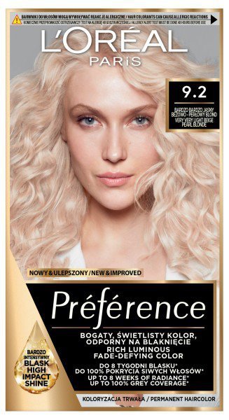 LOREAL Preference Farba do włosów 9.2 - Bardzo Bardzo Jasny Beżowy Perłowy Blond 1 op.