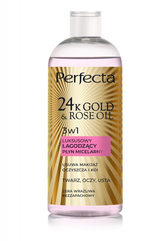 PERFECTA 24K Gold & Rose Oil Luksusowy płyn micelarny dla cery wrażliwej 3w1 400 ml