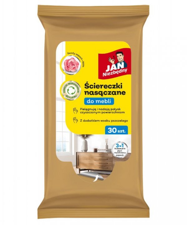 JAN NIEZBĘDNY Ściereczki nasączane do mebli 3w1 1op.-30 sztuk