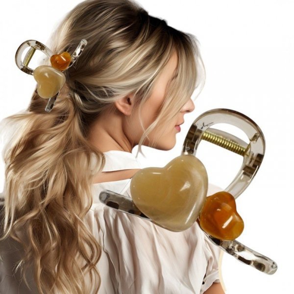 ECARLA Spinka klamra do włosów XL transparentna serca 8x6cm SP376