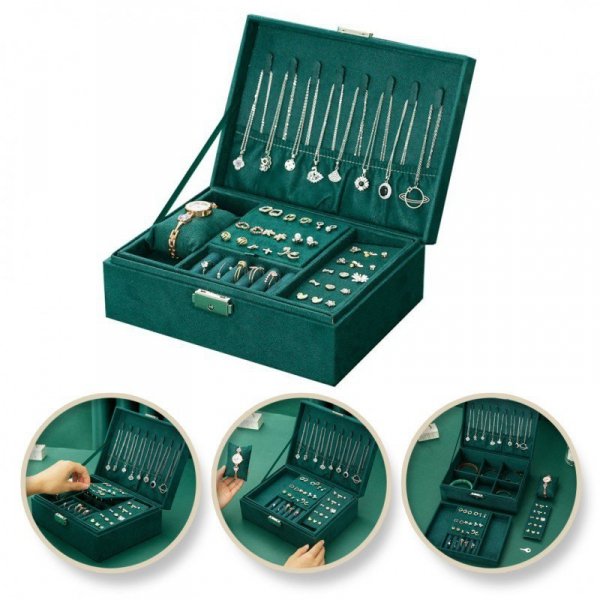 ECARLA Szkatułka-kuferek na biżuterię - butelkowa zieleń PD133