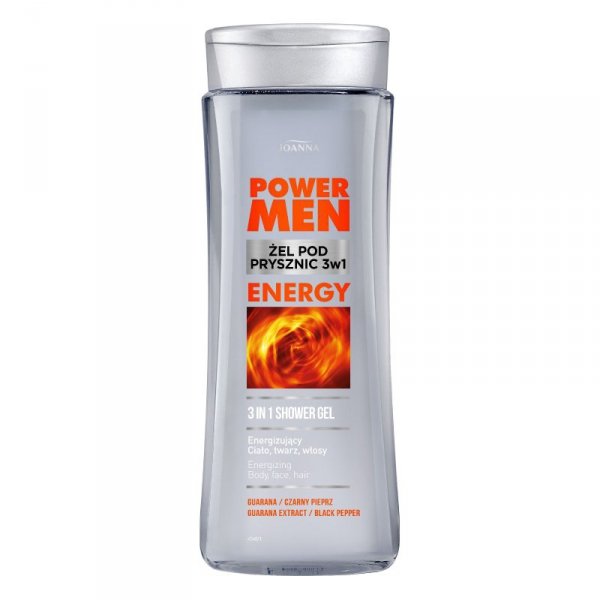JOANNA Power Men Żel pod prysznic 3w1 Energy - Czarny pieprz i Guarana 300 ml