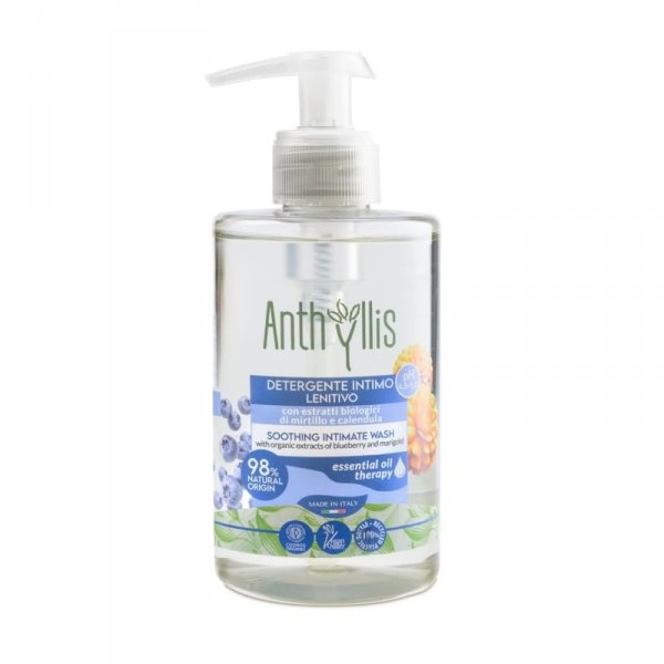 Kojący bio płyn do higieny intymnej, z organicznymi ekstraktami z borówki i nagietka, Anthyllis, Pierpaoli, 300 ml