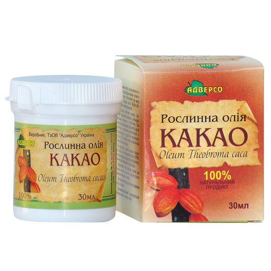 Masło kakaowe, 100% naturalny olej roślinny, Adverso, 30 ml