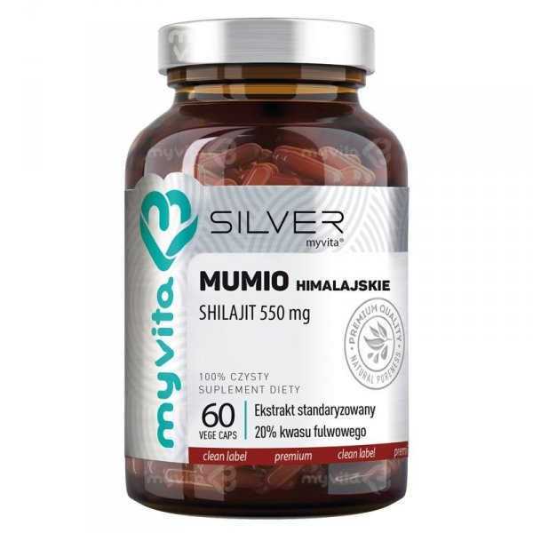 Mumio Himalajskie 550 mg SILVER PURE 100%, Myvita, 60 kapsułek