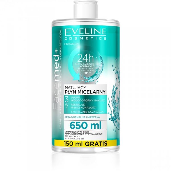 EVELINE Facemed+ Matujący Płyn micelarny 3w1 - cera normalna i mieszana 650 ml
