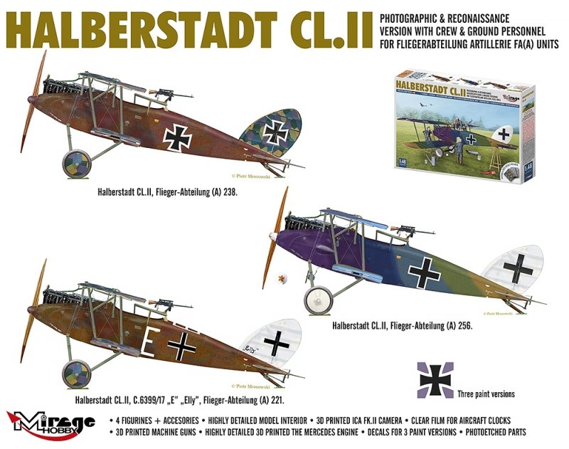 MIRAGE 480005 1:48 Halberstadt CL.II Photographic &amp; Reconaissance Version With Crew &amp; Ground Personnel For Fliegerabteilung Artillerie FA(A) Units