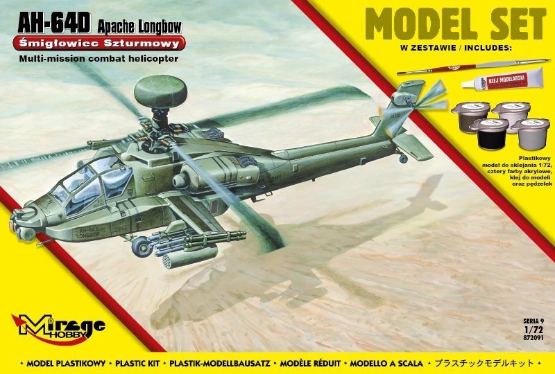 Mirage 872091 1/72 [MODEL SET]  AH-64D APACHE Longbow [Amerykański Śmigłowiec Szturmowy]