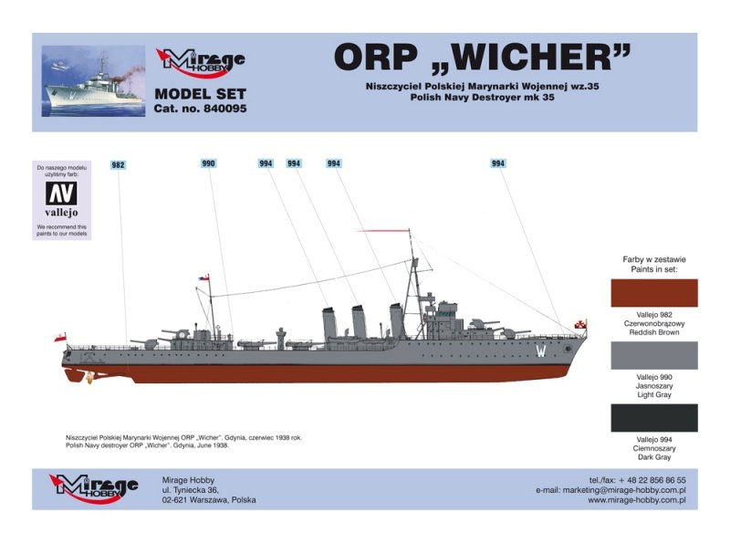 Mirage 840095 1/400 [MODEL SET]  ORP 'WICHER' – wz.35  [Polski Niszczyciel II WŚ]