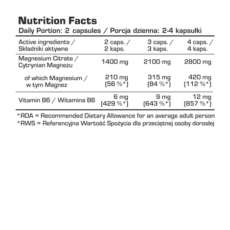 7Nutrition MAGNESIUM CITRATE + B6 120 Vege Caps. 