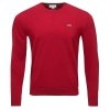 Lacoste sweter męski bordowy klasyczny crew-neck