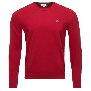 Lacoste sweter męski bordowy klasyczny crew-neck