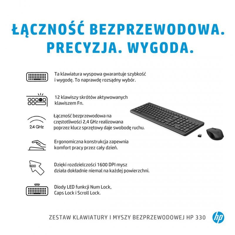 Zestaw klawiatura + mysz HP 330 Wireless Mouse and Keyboard Combo czarne 2V9E6AA